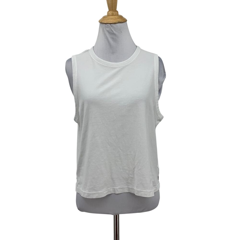 Lululemon Tank Top Womens 4 White Cropped Round Neck Wide Strap Seam Details